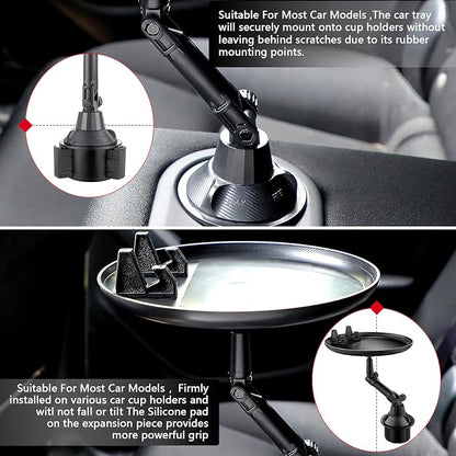 Frienda Car Cup Holder Tray, Eating Table with Phone Slot, 360 Swivel | Universal Fit Vehicle Boats Golf Carts, Adjustable Height Angle, Lap Dining Surface Adults Drivers, Durable Black Finish - Image 6