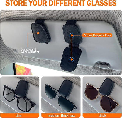 Shering Sunglasses Holders for Car Sun Visor, 2pack Magnetic Leather Glasses Eyeglass Hanger Clip for Car, Visor Sunglasses Holder Clip Car Accessories for Truck | Magnetic Leather Eyeglass Hanger Clip for Car Visor, One-Hand Easy Operation, Interior C... - Image 2