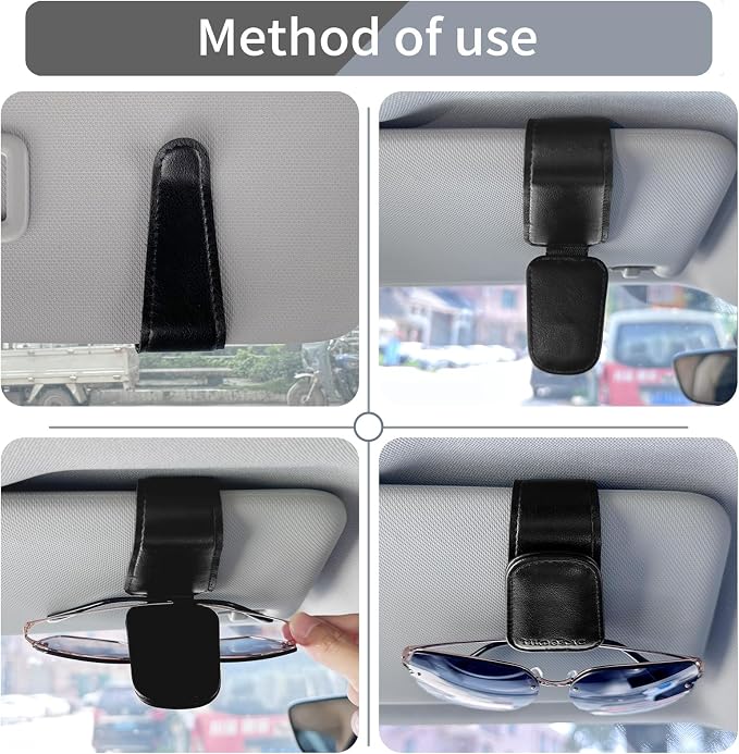 TILDOSAC Magnetic Sunglass Holder for Car Visor,Leather Glasses Holder,Vehicle Accessories Sunglasses Visor Clip for Truck 2 Pack (Black Pink) - Image 5