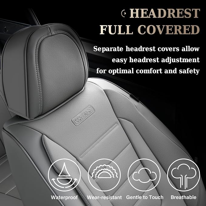Coverado Car Seat Covers Full Set, Seat Covers for Cars, Gray Car Seat Cover, Waterproof Car Seat Protector, Nappa Car Seat Cushion, 5 Pieces Car Seat Covers Front Seats and Back Fit for Most Cars - Image 8