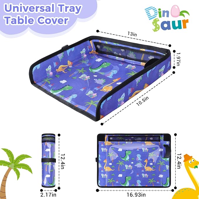 COOLBEBE Airplane Tray Table Cover, Foldable Travel Tray Cover | for Toddlers 1-3, Universal Fit for Airplane, Car Seat, High Chair, Machine Washable, Portable, Blue Dinosaur - Image 7