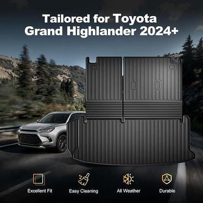 Cargo Mat Fit for Toyota Grand Highlander 2024 2025 2026 with Seat Back Mat | Not for Highlander, 2-in-1 Cargo Liner, Custom Fit, All-weather Protection, Waterproof, Easy to Clean, Heavy Duty - Image 3