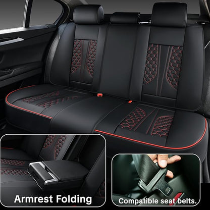Black and Red Leather Car Seat Cover Set, with Lumbar Support | OEM-Inspired Interior Upgrade - Image 7