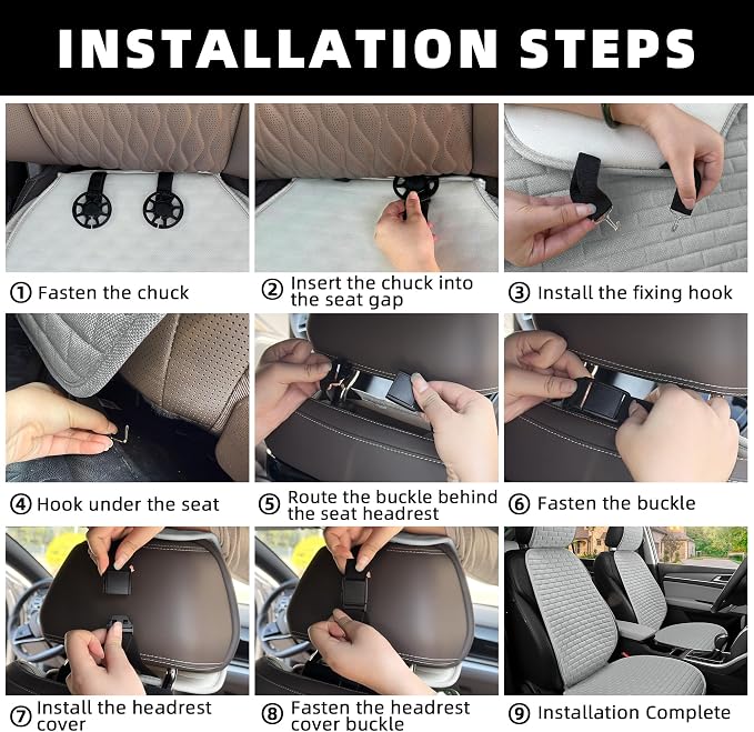 2Pcs Gray Linen Car Seat Covers Front Seats Covers for Car Van SUV Truck | Breathable Cloth Fabric Durable Non-Slip Car Seat Protector - Image 6