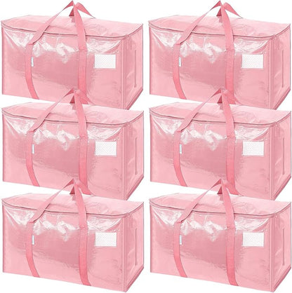TICONN 6 Pack Extra Large Moving Bags Heavy Duty with Zippers & Carrying Handles, Durable Storage Bags Moving Boxes for Closet Organizers and Storage (6 Pack, Coral) by TICONN