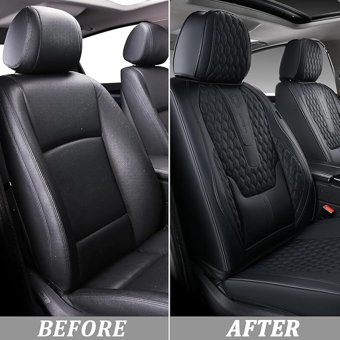 Coverado Front Seat Covers, Car Seat Covers Front Seats, Nappa Leather Seat Covers for Cars, Waterproof Seat Covers with Lumbar Support Universal Fit for Most Cars SUV Trucks (Front, Black) - Image 5