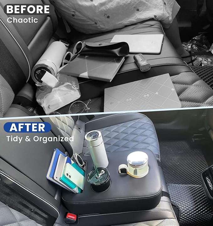 Upgraded Car Cup Holder with Dual Secure Strap Back Seat Cup Holder for Car | PU Leather Truck Cup Holder, Boat Tray Organizer for Trucks, Minivans, SUVs, RVs, Holds Coffee, Snacks, Cell Phone - Image 5