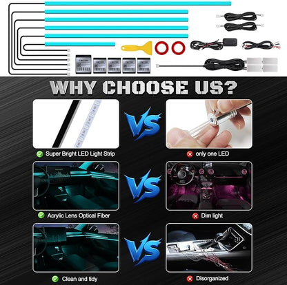 RGB Acrylic Interior Car LED Strip Light with Wireless APP, 10 in 1 with 175 inches 593 LEDs Neon LED Strip Light, 16 Million Colors Dynamic Music Sync Car Ambient Lighting Kits - Image 5