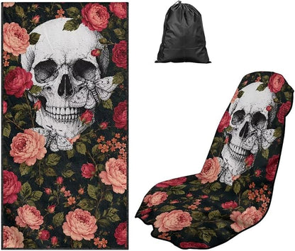 Skull Rose Car Seat Towel Cover Auto Interior Seat Towel Cover | Skull Floral Sweat Seat Cover Protector with Storage Bag Car Interior Accessories Non Slip Waterproof Sweat Protector by YMPUDXFI
