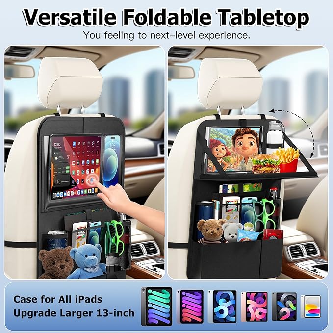 KaiCross Car Backseat Organizer with Table Holder,10 Storage Pockets Backseat Car Organizer and Storage with 600D Oxford Cloth,Travel Essentials,Kick Mats Back Seat Protector-2 Pack - Image 6
