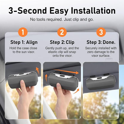 Car Visor Sunglass Holder, Anti-scratch Eyeglasses Storage Protection Case, One-press Open Organizer Box with Clips, Universal Interior Accessory for SUVs Sedans Trucks (Gray) - Image 6