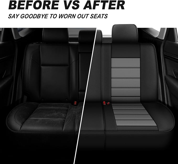 IKABEVEM for Chevy Colorado Seat Covers 2015-2025 2026 5 Seats Full Set | Luxury Waterproof Faux Leather Pickup Seat Protectors Fit Chevrolet WT LT Custom Trail Boss Z71 ZR2,Black&Gray - Image 5
