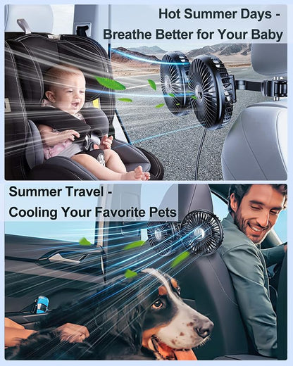 Dual Head Car Cooling Fans for Back Seat for Kids, Usb 5V/ 12V /24V Car Backseat Headrest Fan for Baby Rear Facing, Car Seat Cooler That Blow Cold Air for Vehicles Sedan Suv Rv Truck Without Ac - Image 7