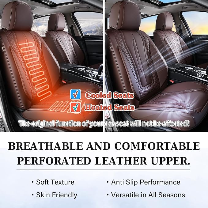 Coverado Car Seat Covers for Front Seat, Leather Seat Covers for Cars, Front Seat Covers, Waterproof Car Seat Protectors Car Seat Cushions Universal for Most Vehicles, Coffee - Image 7
