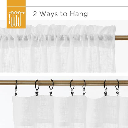 RYB HOME Sheer Linen Textured Curtains 95 inches Long for Patio Door | Semi Sheers Drapes Light Airy Fabric, Light Airy, Breathable Fabric, for Living Room Dining, White, W70 x L95, 2 Panels - Image 7