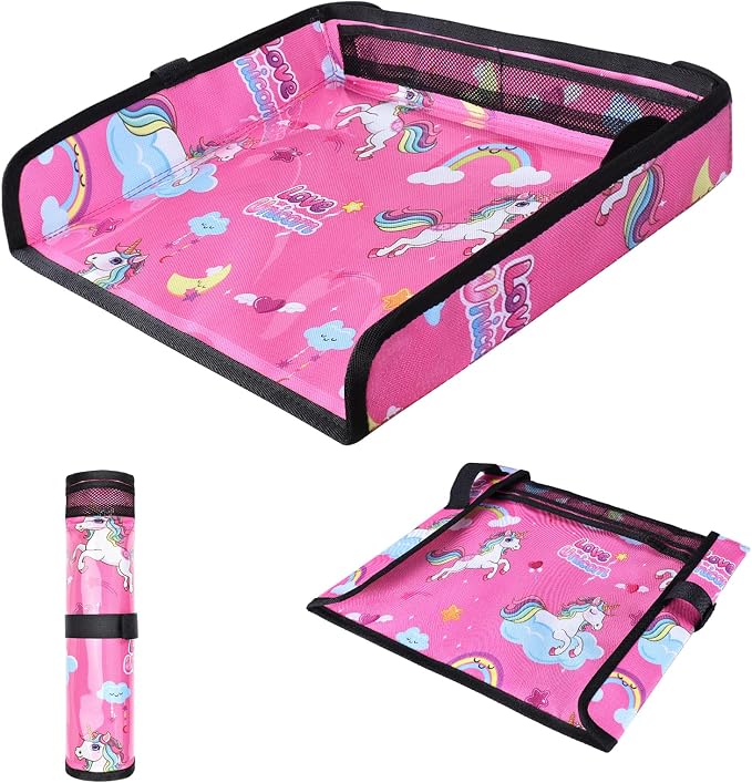 COOLBEBE Airplane Tray Table Cover, Foldable Travel Tray Cover | for Toddlers 1-3, Universal Fit for Airplane, Car Seat, High Chair, Machine Washable, Portable, Pink Unicorn by COOLBEBE