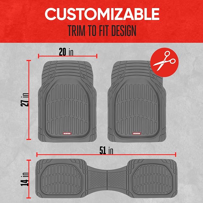 Motor Trend Original FlexTough Gray Rubber Car Floor Mats for 3 Row Vehicles, Front & Rear 2nd Row Deep Dish All Weather Automotive Heavy Duty Trim to Fit, Automotive Liners for Cars Truck Van SUV - Image 5