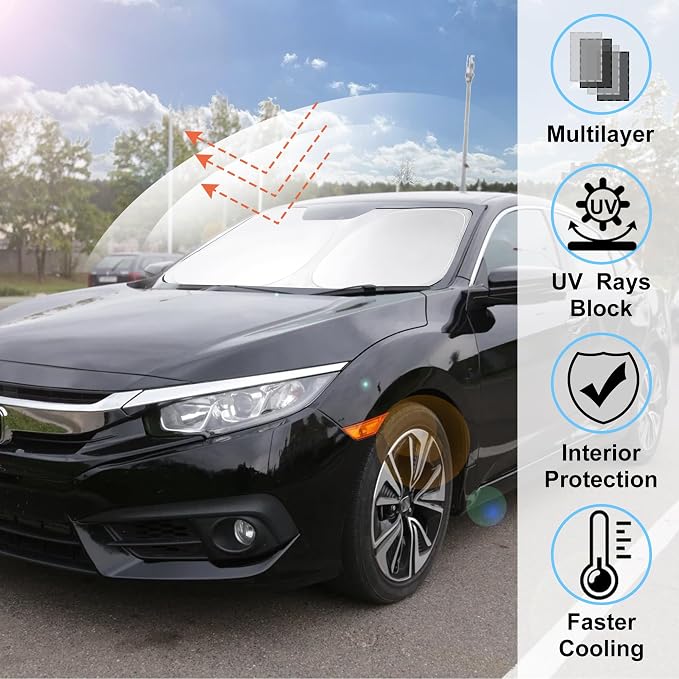 Windshield Sun Shade Sunshade for 2016-2020 2021 Honda Civic | Full covered for windshield, Foldable & Durable, Block UV Rays, Reduce Heat, Easy to install, Keeps Car Cooler - Image 2
