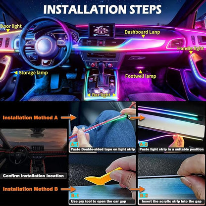 Dreamcolor Acrylic Interior Car LED Strip Lights,43.3in USB RGB Neon Flexible Strip Fiber Optic LED Ambient Lighting Kits with Remote APP, RGB Music Lights Sync for Inside car Decorations - Image 9