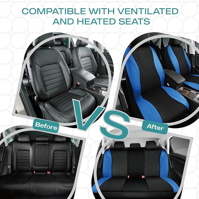 Skechers Car Seat Covers,Leather Seat Covers with GOGA Mat Technology,Waterproof Car Seat Covers Full Sets,Airbag Compatible,Comfort Universal Fit for Most Cars,Vans,Trucks,SUVs,Blue - Image 7