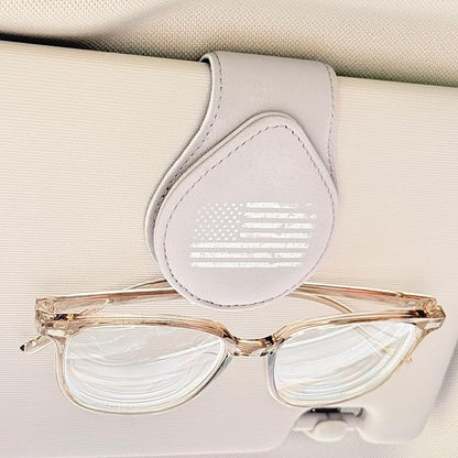 American Flag - Car Sunglass Holder, Magnetic Leather Eyeglass Hanger Mount Clip Holder for Car Visor Accessories (Grey) | Magnetic Leather - Image 6