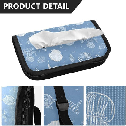 Car Tissue Holder Car Napkin Holder Car Tissue Box Dispenser Storage Case Sun Visor Mask Holder with Adjustable Straps Reusable Refillable Simple Seashells Starfish Blue - Image 3