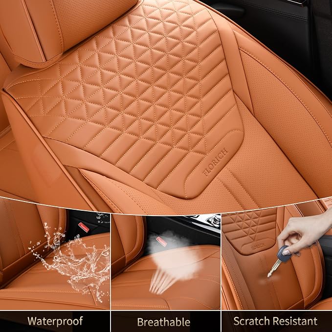 Car Seat Covers for Front Seats, Universal Seat Cushion 2 Seats, Car Seat Protector Waterproof, Premium Leather Automotive Seat Covers for Most Cars, Sedans, SUVs, and Trucks-Brown - Image 3