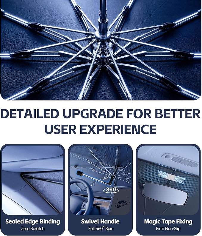 Windshield Sun Shade for Mercedes-Benz E-Class 1996-2009,360°Rotating Shaft | Custom Fit Umbrella Sunshade for UV Blocking, Interior Heat Protection, Easy Storage, UPF 50+ Cool Windshield Cover - Image 6