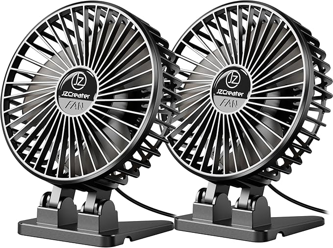 JZCreater USB Desk Fan, Mini Portable, 3 Speeds - Quiet Personal Cooling Fan for Home Desktop Office Travel Bedroom, Deep Black (2Pack) by JZCreater