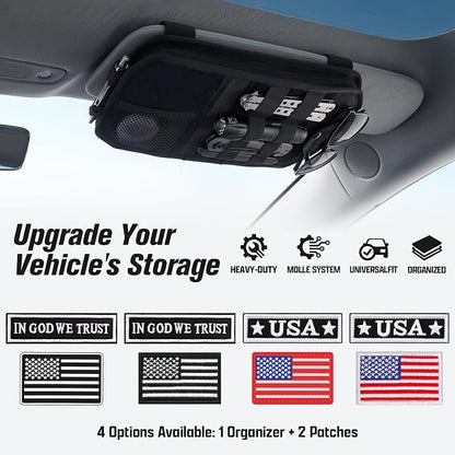 Heavy Duty MOLLE Sun Visor Organizer with Sunglasses Holder | Universal Tactical Organizer, MOLLE Panel, Mesh Pouch + Pen Slots + Zipper Pockets, 1000D Polyester, Esay Installation - Image 9