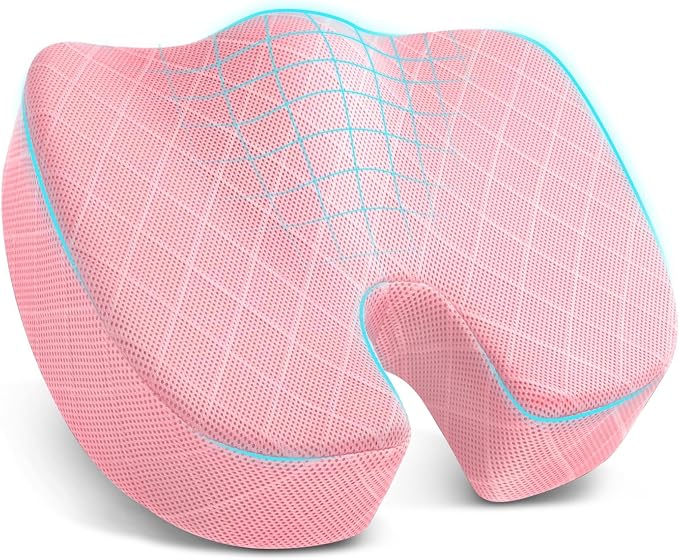 Seat Cushion, Memory Foam Office Chair Cushion - Pink, X-Large | for Car Seat, Airplane, Desk Chair - Sciatica & Hip & Coccyx Pain Relief Cushion for Long Sitting Office Workers, Car Drivers by TushGuardSeatCushonsPillows