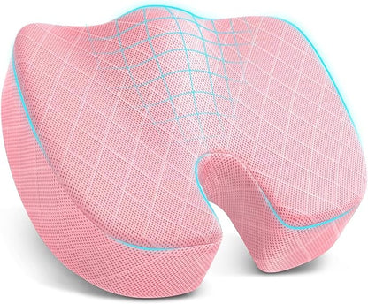 Seat Cushion, Memory Foam Office Chair Cushion - Pink, XX-Large | for Car Seat, Airplane, Desk Chair - Sciatica & Hip & Coccyx Pain Relief Cushion for Long Sitting Office Workers, Car Drivers by TushGuardSeatCushonsPillows