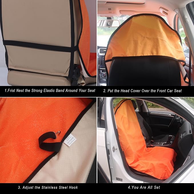 Car Seat Cover Protector Front Seats,for Gym Workout,Running,Swimming,Beach and Hiking,Waterproof Sweat Towel Bucket Seat Covers for Cars SUV Trucks (Orange, 2Pcs) - Image 4