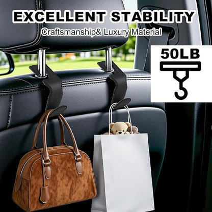 Headrest Hooks for Car, 2 Pack Back Seat Purse Hook Leather Hanger Holder Hook for Hanging Purses and Bags and Coats Black - Image 4