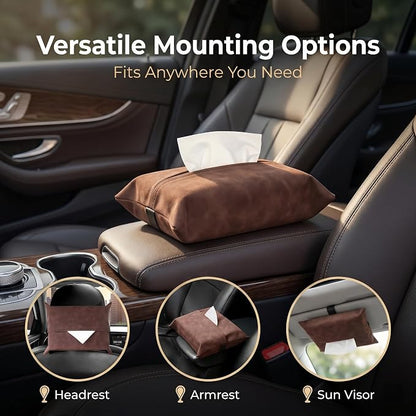 1 PC Car Tissue Holder, Soft-Leather Car Napkin Holder for Seat Back Armrest, Easy Access While Driving, Universal for Most Cars, Trucks, SUVs (Brown #1) - Image 3