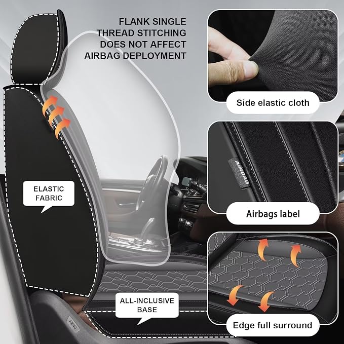 Front Seat Covers for Toyota 4Runner 2003-2026 2027 Faux Leather | Waterproof Breathable Scratch Resistant 360° Wrap Airbag Compatible Easy Clean (2 Seats,Black & Grey) - Image 2
