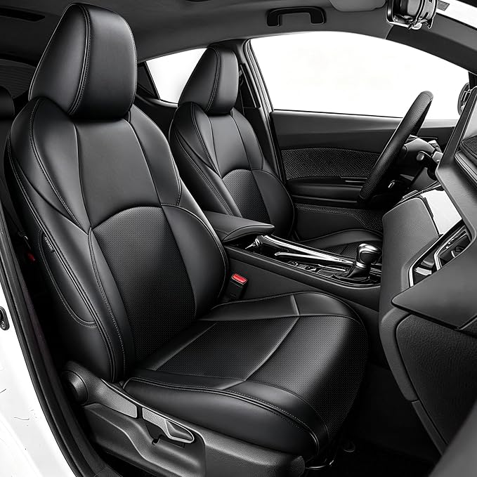 Custom Fit Seat Covers for Toyota C-HR 2018-2022 Full Set Black | CHR Seat Covers, Premium Faux Leather, Breathable, Compatible Airbag, Scratch Resistant, Customized Seat Cushion Protectors by AOMSAZTO