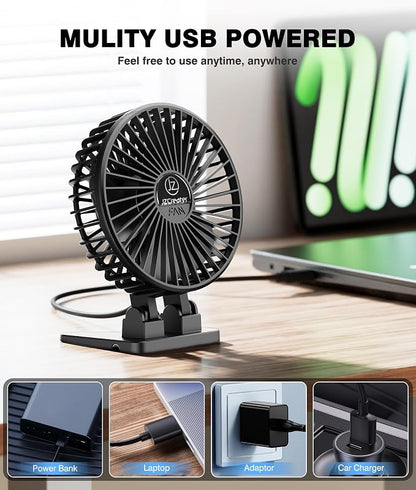 JZCreater USB Desk Fan, Mini Portable, 3 Speeds - Quiet Personal Cooling Fan for Home Desktop Office Travel Bedroom, Deep Black (2Pack) - Image 5