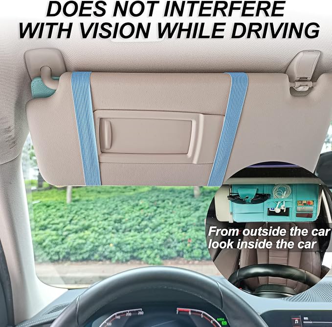 Keedolla Blue Car Sun Visor Organizer, Auto Car Sun Visor Gift Card Holder Storage Organizer Travel Document Holder with Zipper Pocket for Sedan, Trucks, SUV - Image 9