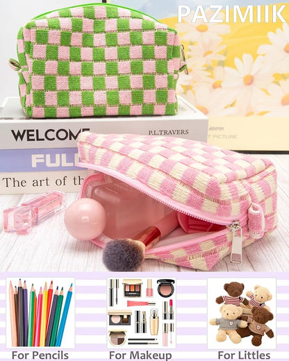 Checkered Makeup Bag for Purse, Small Cosmetic Pouch,Pink Beige,2 Pack | Cute Zipper Makeup Organizer for Women, Travel Essentials, Toiletries, Makeup Brushes, Beauty Accessories&Bridesmaid Gifts - Image 4