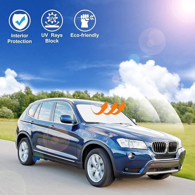 Windshield Sun Shade for 2011-2015 2016 2017 BMW X3 Accessories | Full covered for windshield, Foldable & Durable, Block UV Rays, Reduce Heat, Easy to install, Keep Car Cooler - Image 5