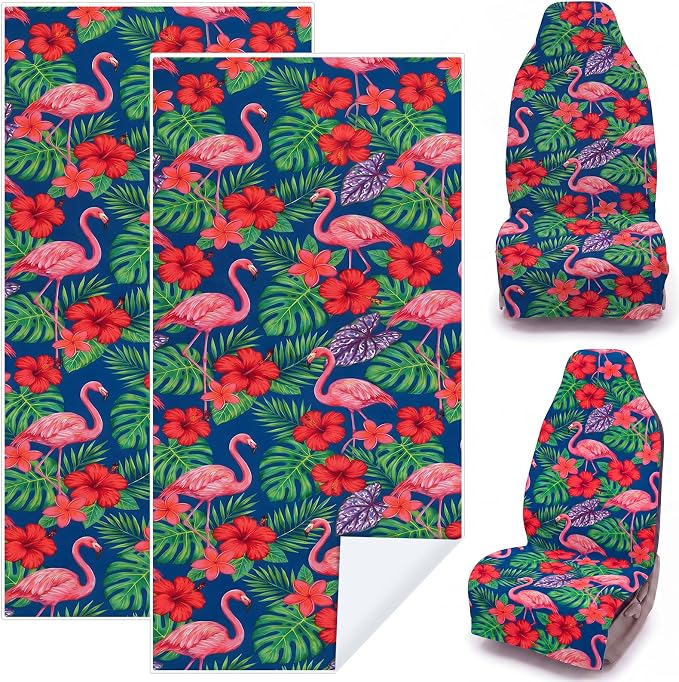 2 Pack Car Seat Towel Covers, 63 x 32 Universal Non Slip Microfiber Sweat Protector for Gym Running Swimming Yoga, Washable Bucket Seat Covers for Cars Trucks SUVs(Flamingo) by Unknown