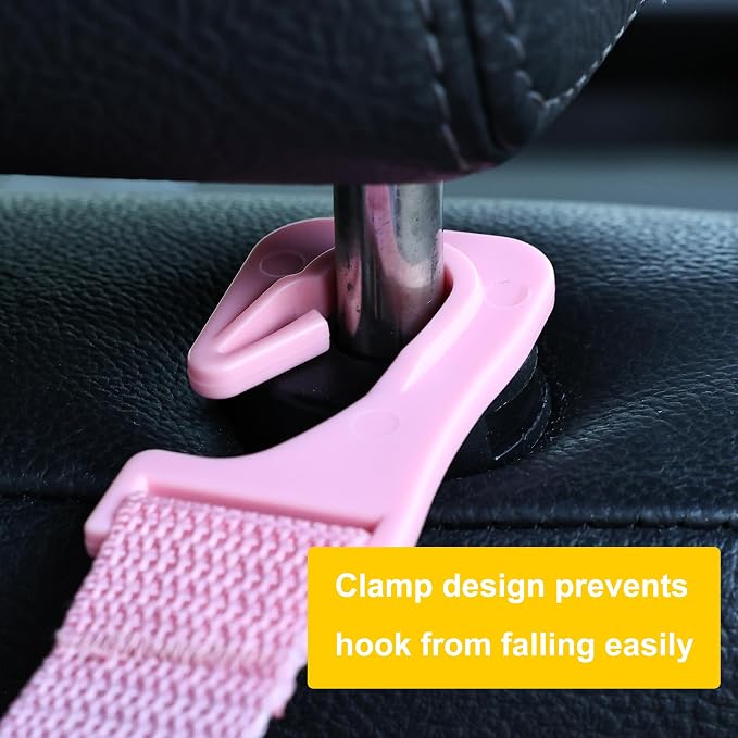 4-Pack Car Headrest Hooks, 40lb Load, Adjustable Car Hooks | Fits most headrest bars, Holds backpacks, umbrellas, water bottles, coats, purses, handbags, groceries, Pink - Image 5