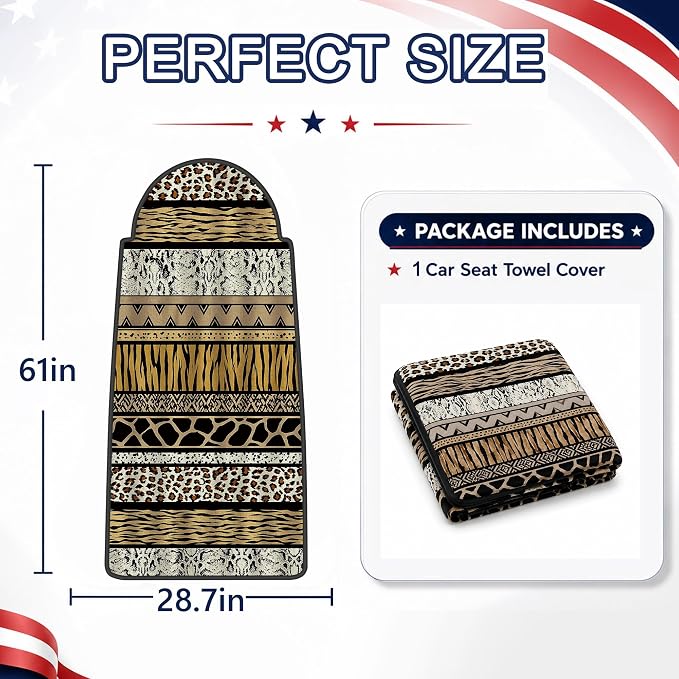 Car Seat Towel Cover for Front Seat, 1Pc Sweat Absorbent Car Seat Protector with Non-Slip Backing, Waterproof Towel Car Seat Cover for Runners, Gym, Swimming, Beach, Pets, Wild Safari Stripe - Image 7