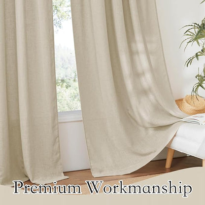 RYB HOME Linen Textured Semi Sheer Curtains Half Privacy Light Glare Filtering Breezy Airy Window Decor for Bedroom Bathroom Living Room, Beige, W 34 x L 63 inch, 2 Panels - Image 5