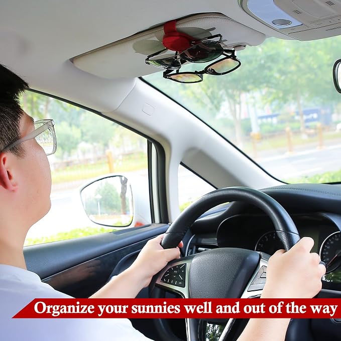 KIWEN Sunglasses Holder for Car Visor, Magnetic Leather Sunglass Eyeglass Hanger Clip for Car Sun Visor Accessories (1, Red) - Image 5