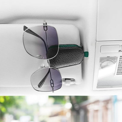 SINGARO Sunglasses Holder for Car, Leather Magnetic Buckle Sun Visor Sunglass Clip, Ticket Card Storage Glasses Clip, Car Interior Accessories for Men and Women（2PCS Black-Green） - Image 3