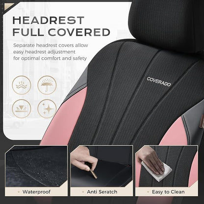 Coverado Automotive Seat Covers Front Seats, Luxury Car Seat Covers, Leather Seat Covers 2-Pack, Mesh Design, Pink Driver Seat Protectors, Universal Fit for SUVs, Trucks, Sedans - Image 7