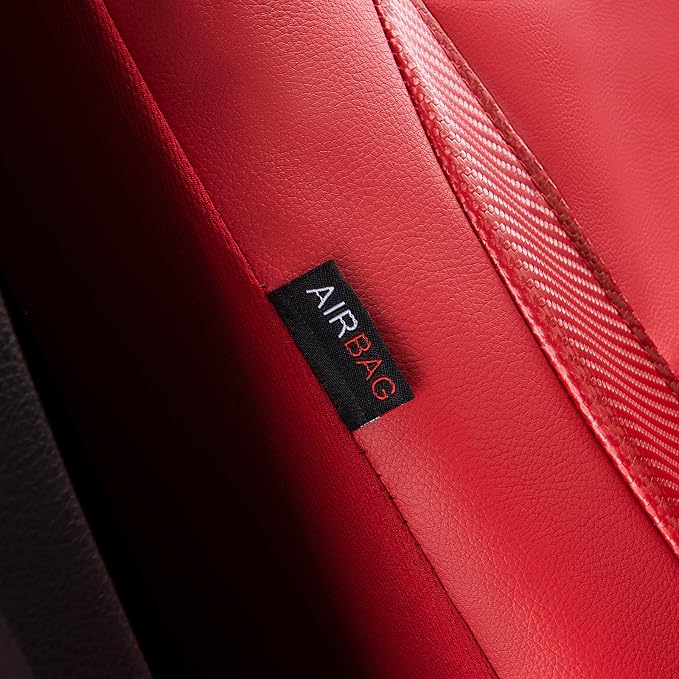 Flying Banner car seat Covers Protects Water Proof Faux Leather Carbon Fiber Fronts Rear Bench Covers (Red Red, Full Set - 8PCS) - Image 5