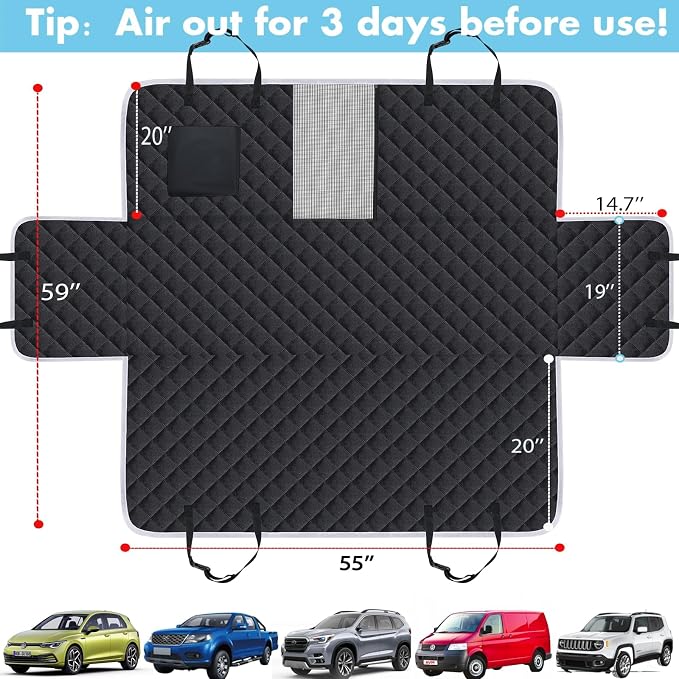 Meolsaek Dog Car Seat Cover, Mesh Window Hammock Back Seat Cover for Dogs | 1680D Oxford fabric, TPU waterproof, 3D anti-slip grip design car seat cover for back seat as hammock reducing worries - Image 5